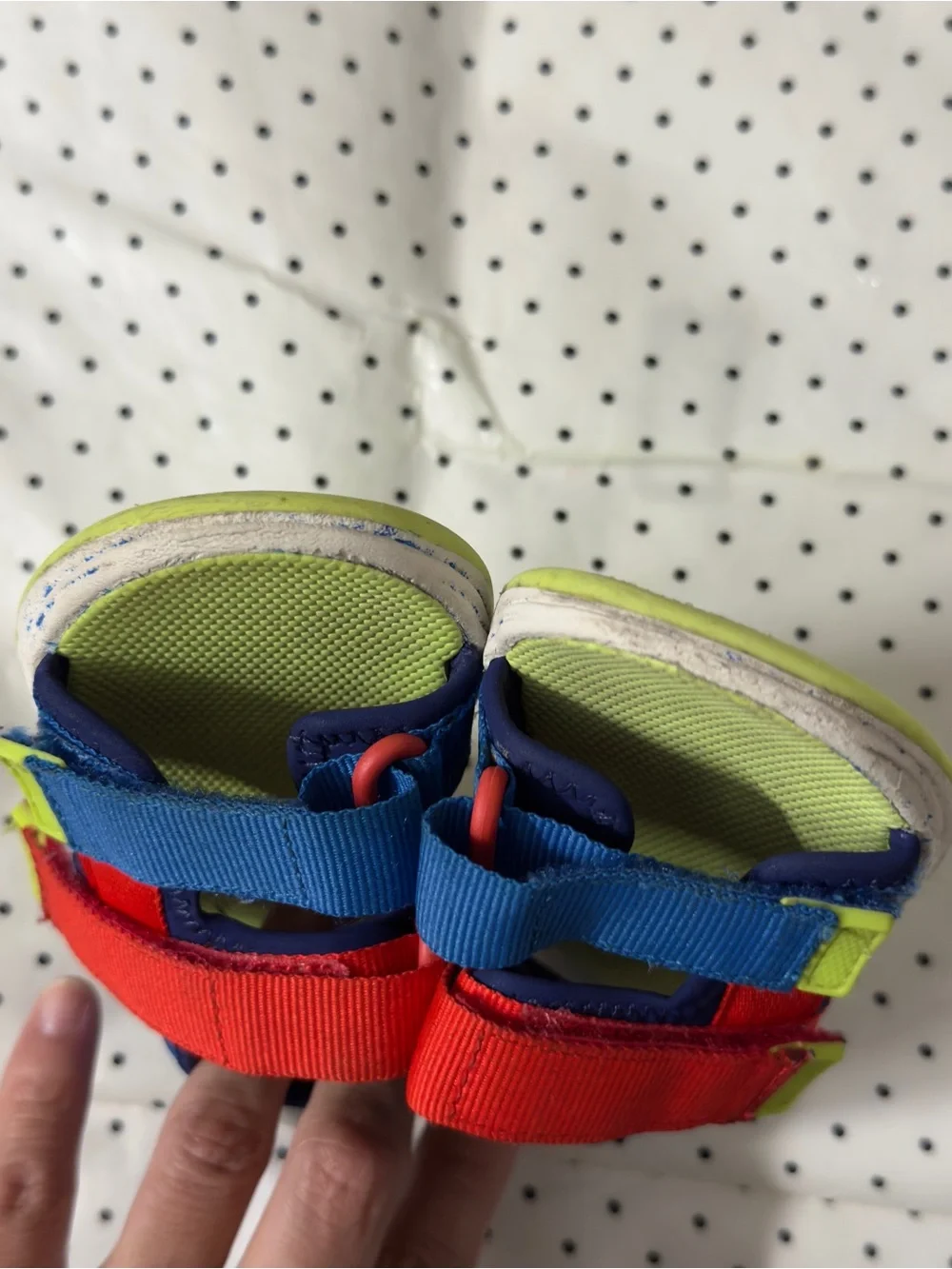 Kids Red & Blue Strap Sandals with Lime Green Footbed